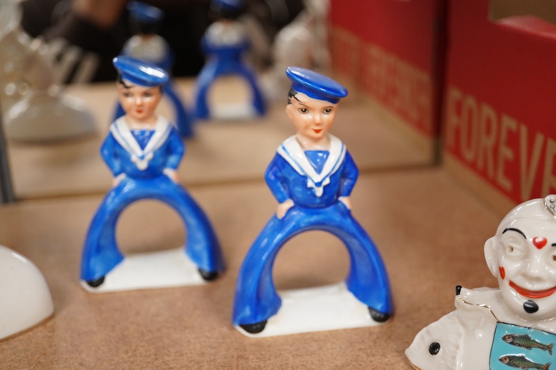 A pair of Art Deco Carltonware ‘sailor napkin rings’ and two Cartlon china crested clowns